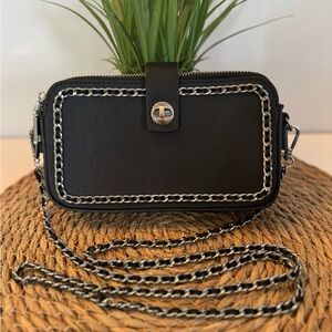 Madison West Black Chain-Trim Crossbody Bag
